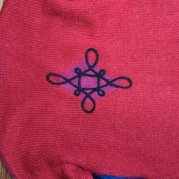 Vtg mohair blend oversized colorblock fuschia pink patterned argyle sweater  M/L - Picture 6 of 9